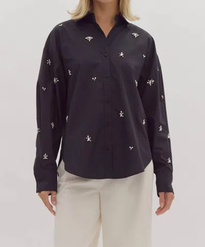 Entro Shine Bright Button Up Top In Black