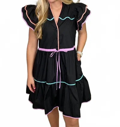 Entro Short Dress With Colored Edges In Black