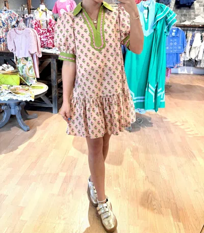 Entro Short Puff Sleeve Print Dress In Multi
