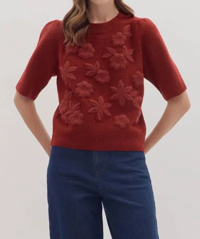 Entro Short Puff Sleeve Sweater In Red