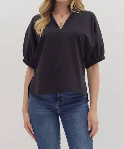 Entro Short Puff Sleeve Top In Black