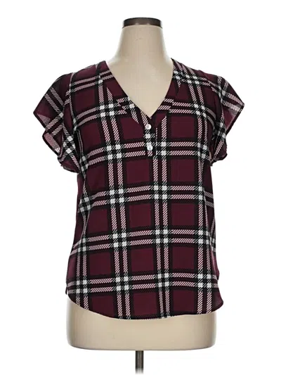 Pre-owned Entro Short Sleeve Blouse In Burgundy