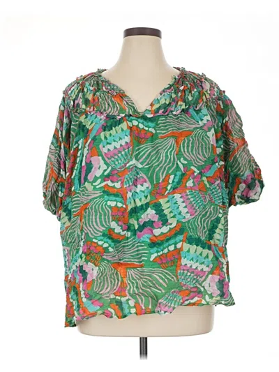 Pre-owned Entro Short Sleeve Blouse In Green