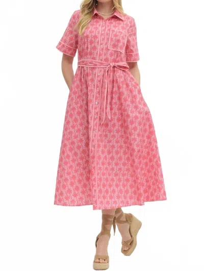 Entro Short Sleeve Botanical Mini Dress In Pink