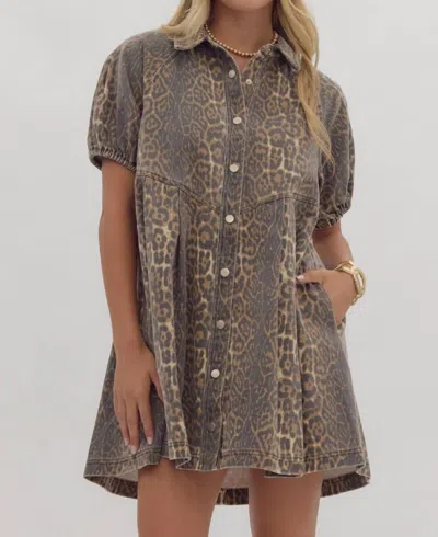 Entro Short Sleeve Button Up Dress In Leopard Print