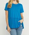Entro Short Sleeve Tiered Tunic In Blue In Blue