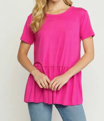Entro Short Sleeve Peplum Top In Hot Pink