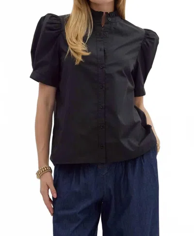 Entro Short Sleeve Puff Sleeve Top In Black