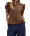 Entro Short Sleeve Puff Sleeve Top In Java In Brown