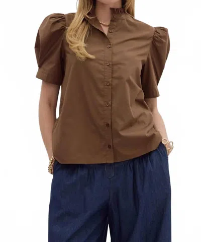 Entro Short Sleeve Puff Sleeve Top In Java In Brown