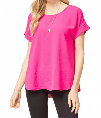 Entro Short Sleeve Scoop Neck Top In Hot Pink