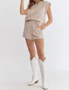 Entro High Waist Pearl Embellished Short Set In Light Mocha In Multi