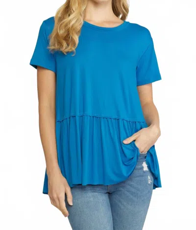 Entro Round Neck Short Sleeve Tiered Top In Blue