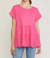 Entro Short Sleeve Tiered Tunic In Pink In Pink