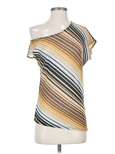 Pre-owned Entro Short Sleeve Top Gold One Shoulder Neckline Tops