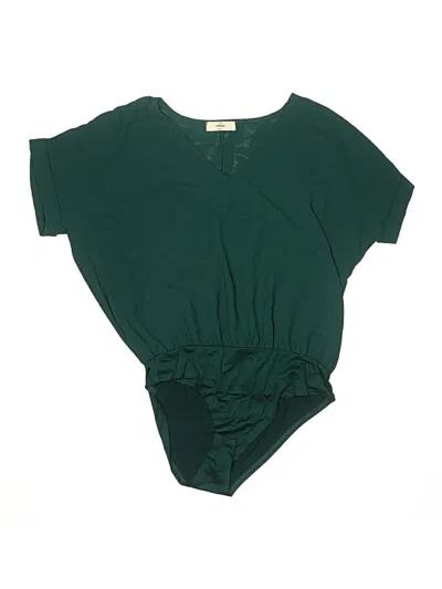 Pre-owned Entro Short Sleeve Top Green Plunge Neckline Tops