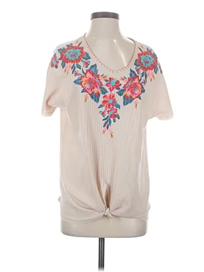 Pre-owned Entro Short Sleeve Top Ivory Plunge Neckline Tops In White