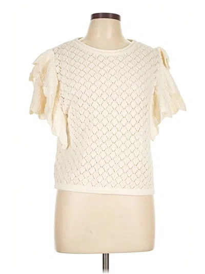 Entro Short Sleeve Top Ivory Ruffles Neckline Tops