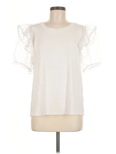 Pre-owned Entro Short Sleeve Top Ivory Ruffles Neckline Tops In White