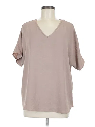 Pre-owned Entro Short Sleeve Top Tan V Neck Tops In Brown