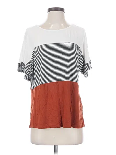 Pre-owned Entro Short Sleeve Top White Color Block Pattern Square Neckline Tops