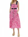 Entro Shoulder Tie Print Midi Dress In Pink In Pink