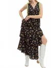 Entro Shower Me With Flowers Tiered Dress In Black In Multi