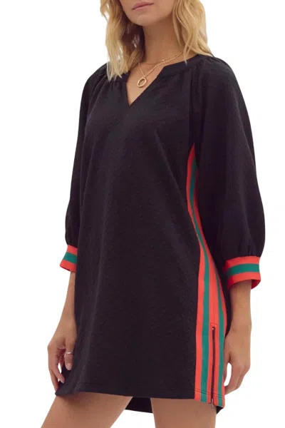 Entro Side Striped Pullover Dress In Black
