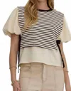 Entro Side Tie Striped Top In Cream Multi In Pattern