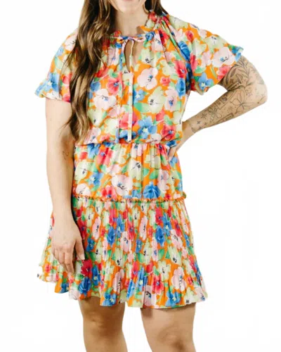 Entro Sketched Floral Flutter Dress In Orange Multi