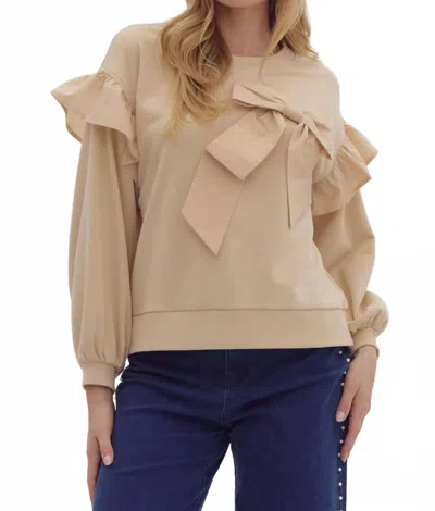 Entro Skylar Bow Shirt In Beige In Multi