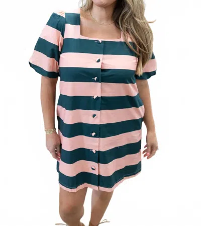 Entro Skylar Striped Short Dress In Multi In Brown