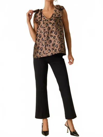 Entro Sleeveless Bow Shoulder Top In Bronze Leopard In Brown