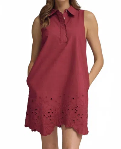 Entro Sleeveless Embroidered Hem Dress In Wine In Pink