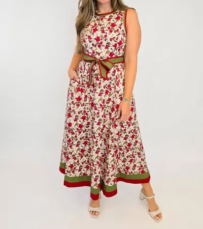 Entro Sleeveless Floral Print Midi Dress In Ecru In White