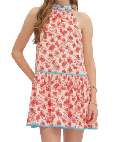Entro Sleeveless Halter Contrasted Mini Dress In Red