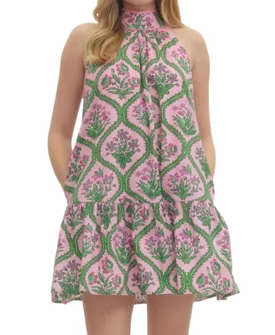 Entro Sleeveless Halter Mini Dress In Pink/ Green