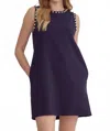 Entro Pearl Embellishment Shift Dress In Navy In Purple