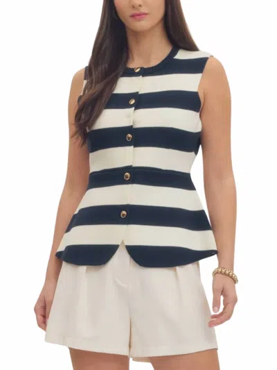 Entro Sleeveless Peplum Stripe Sweater Vest In Navy In Blue
