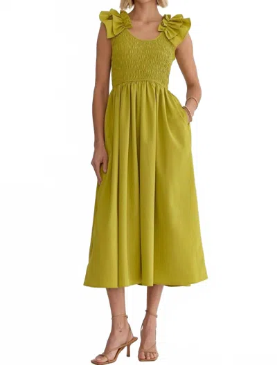 Entro Sleeveless Smocked Midi Dress In Chartreuse In Green
