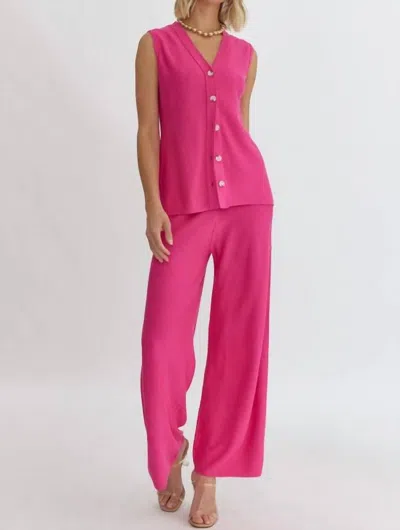 Entro Sleeveless Top & Wide Leg Pant Set In Pink