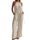 Entro Sleeveless Wide Leg Romper W/ Chainlink Straps In Cream In White