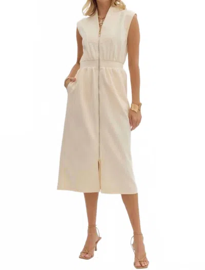 Entro Sleeveless Zip Up Midi Dress In Cream In White