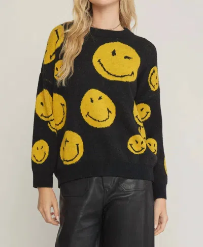 Entro Smiley Sweater In Black In Multi