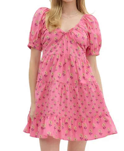 Entro Smocked Floral Mini Dress In Pink