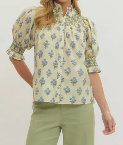 Entro Smocked Floral Top In Yellow In Multi