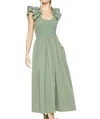 Entro Smocked Midi Dress In Sage In Green