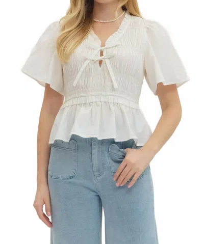 Entro Smocked Tie Top In White