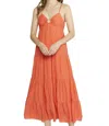 Entro Smocked Tiered Midi Dress In Orange Red In Multi