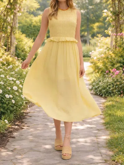 Entro Smocked Waist Midi Dress In Lemon In Yellow